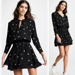 Rails Jasmine Black Mini Star Dress, Size M, flowy, long sleeve